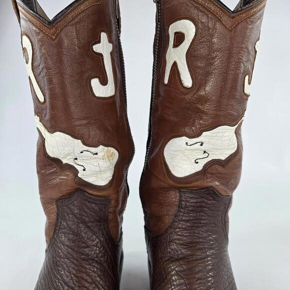 VTG Great Western Custom Boot Two-Tone Leather Boot US 9 Men Side Zip Cowboy - Picture 9 of 15